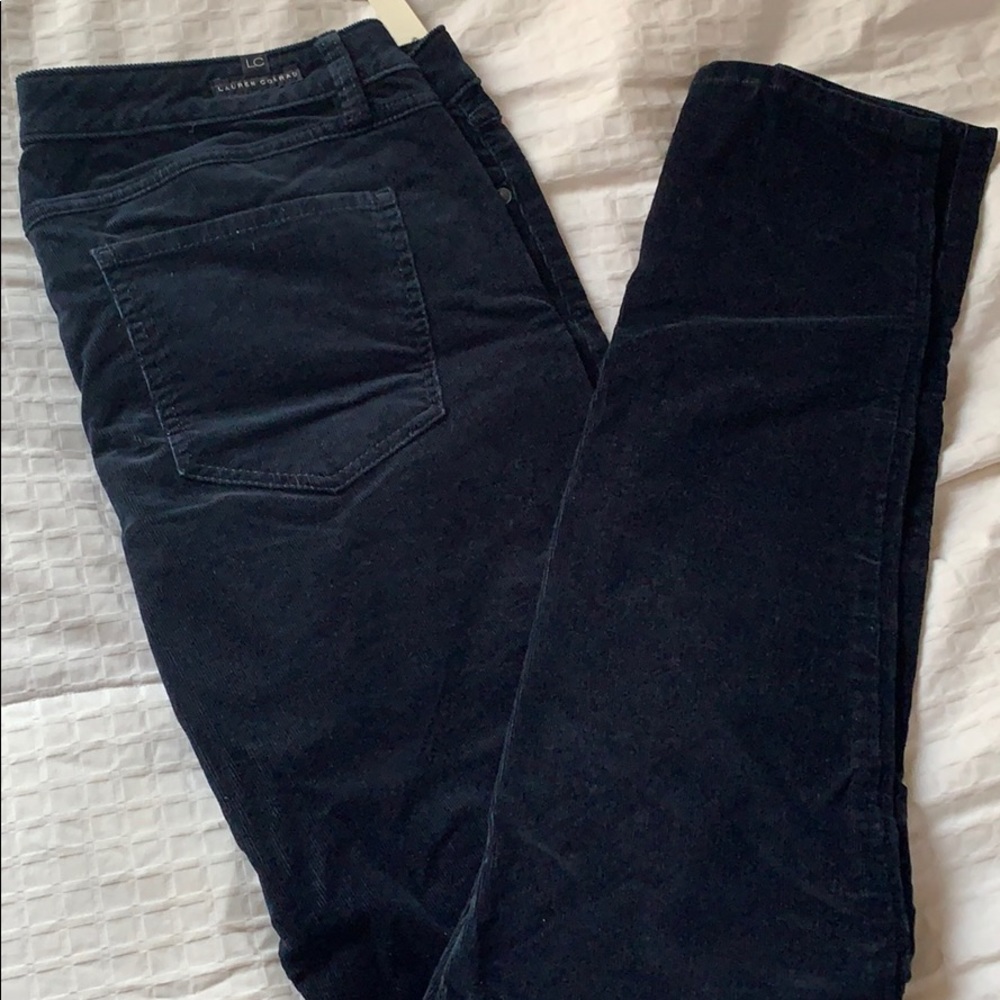 Navy straight stretch corduroy pants